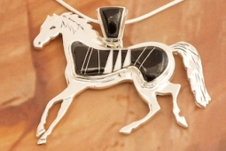 Calvin Begay Genuine Acoma Jet Sterling Silver Horse Pendant